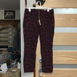 Red camo cargo pants. Straight leg